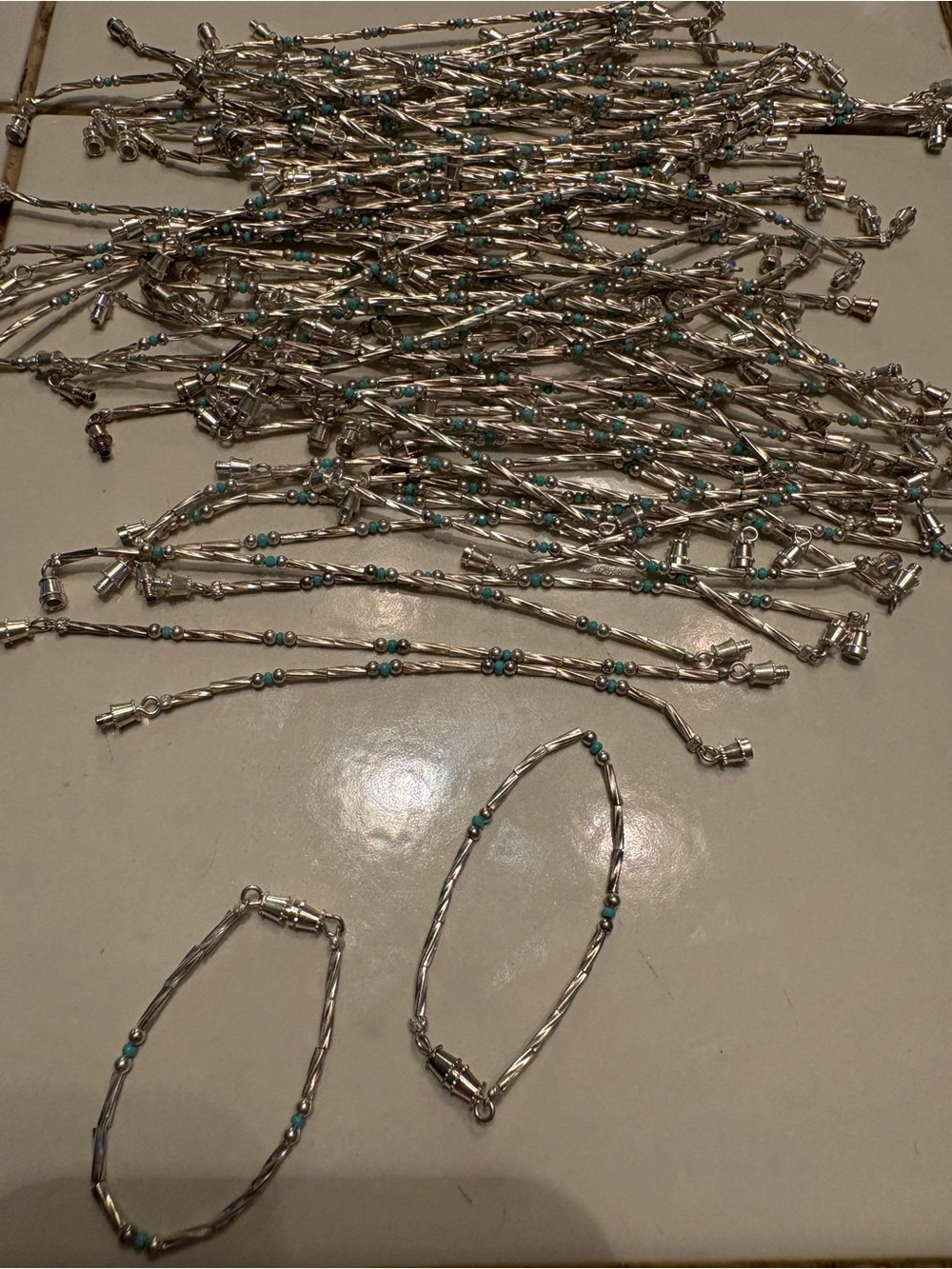 83 Sterling-Style Silver Bracelets with Turquoise Beads